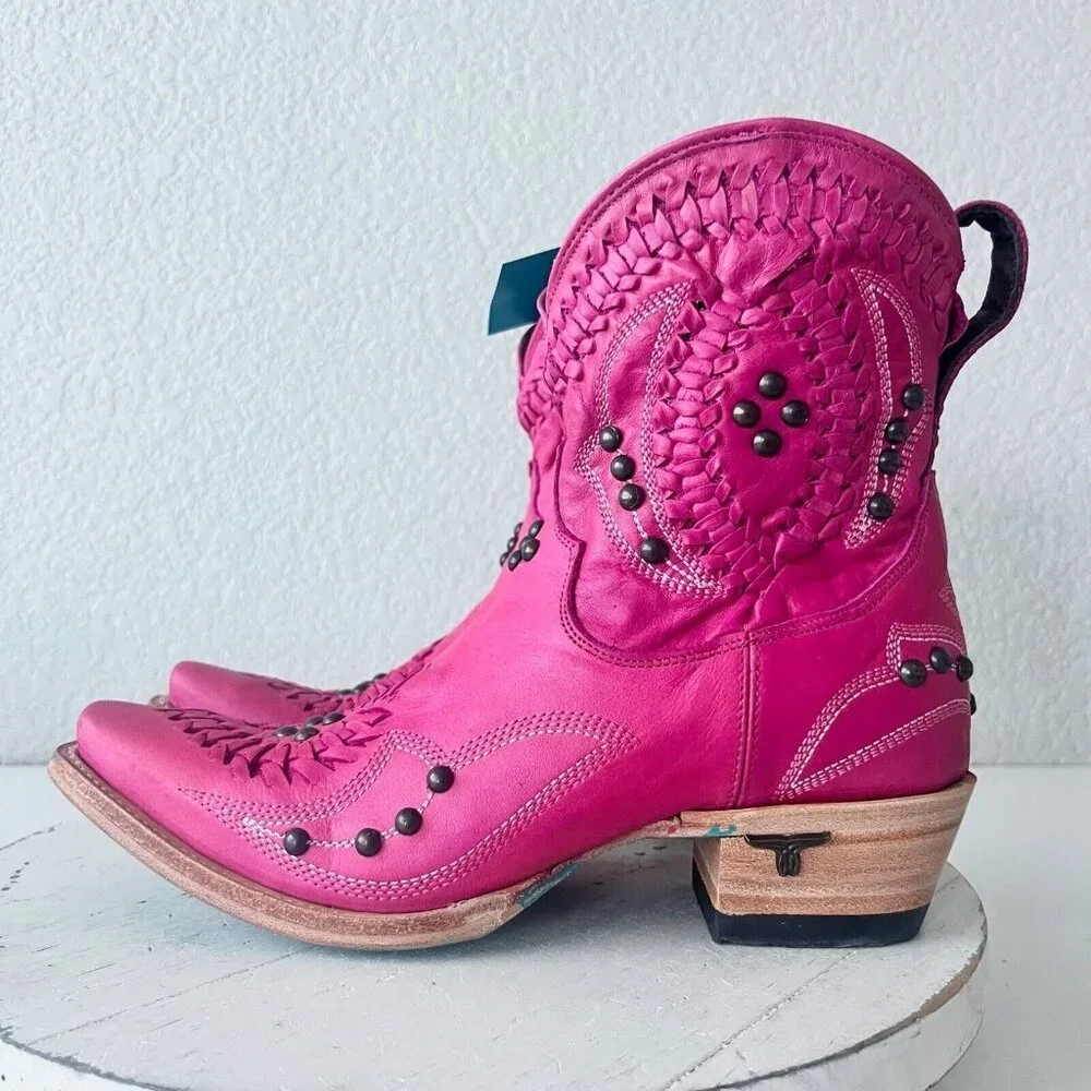 Lane COSSETTE Womens Cowboy Booties Pink Western Short Ankle Boots Snip Toe 6.5 - Picture 4 of 11